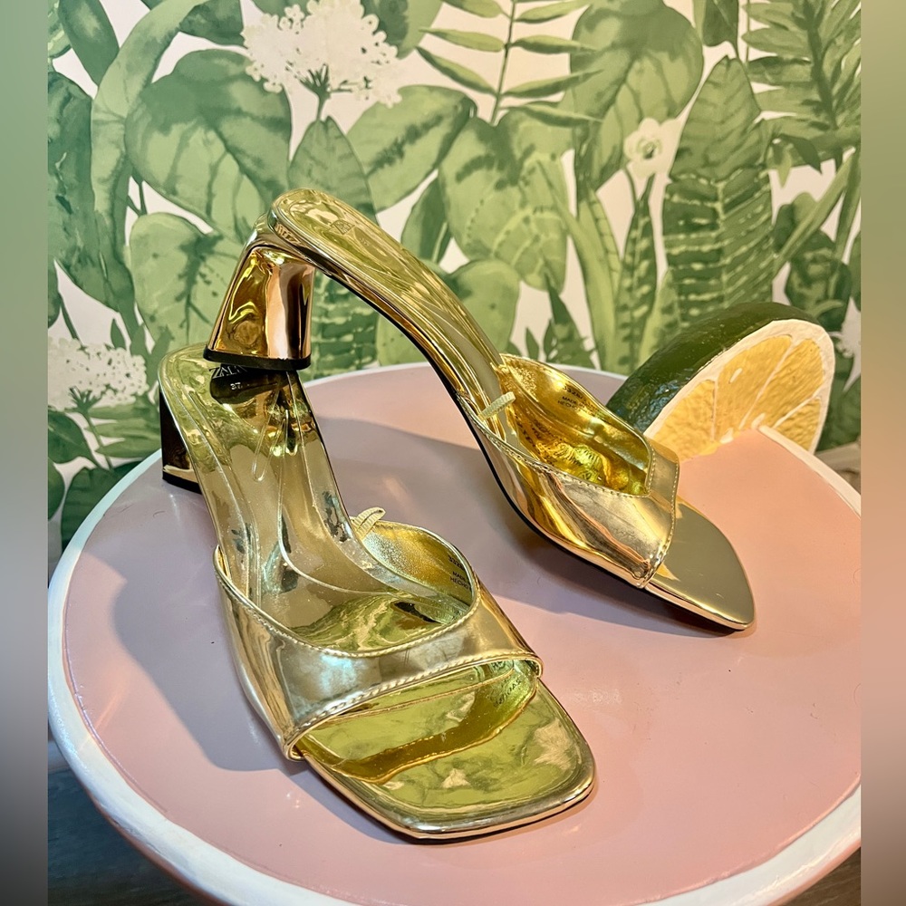 gold Zara heels